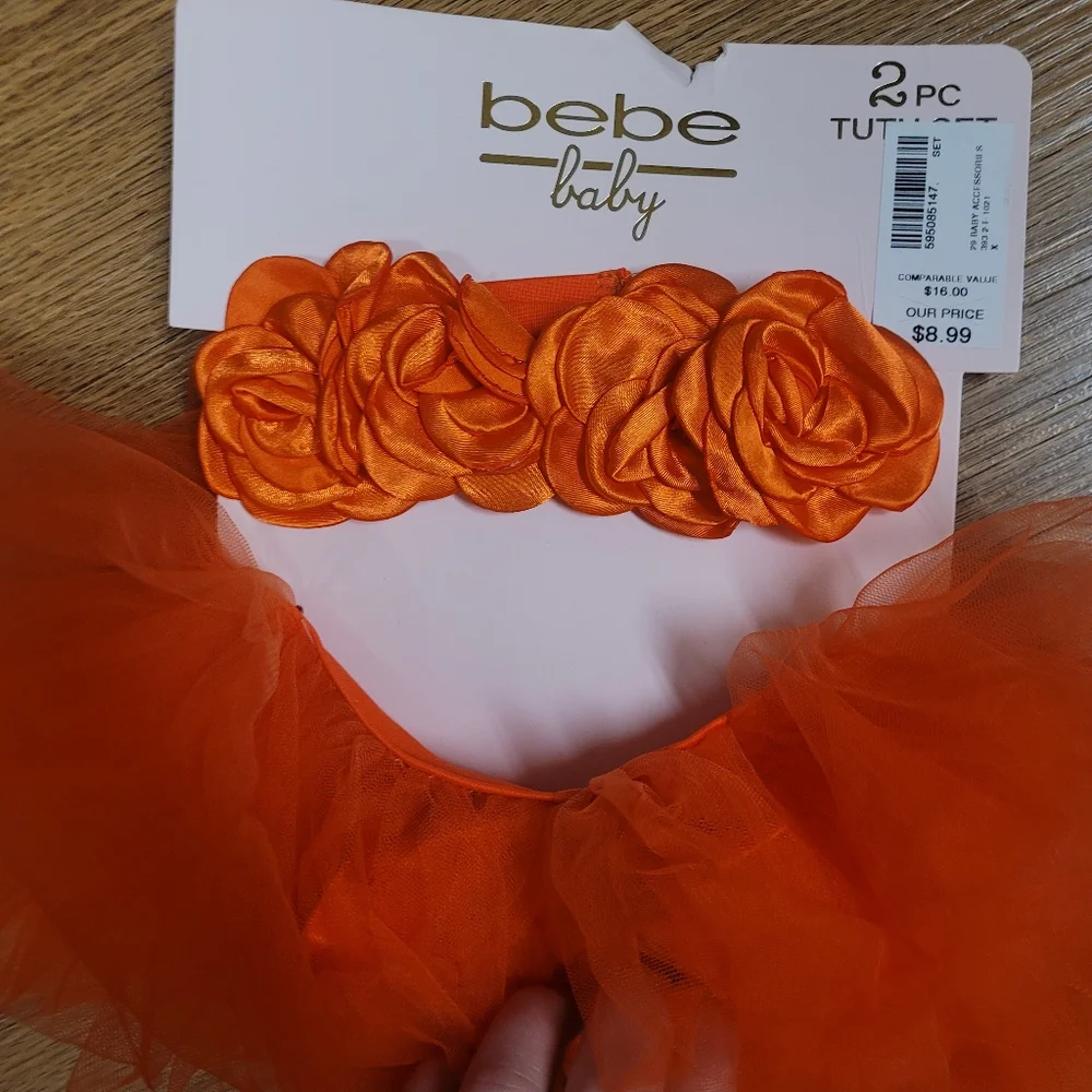 Bebe Baby Tutu and Flower Bow Set Orange Infant Girl's